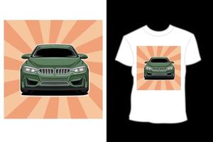 diseño de camiseta de ilustración de vista frontal de coche moderno verde oscuro vector