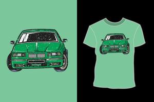 diseño de camiseta de ilustración de coche de deriva verde vector