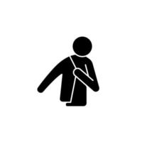 Dress up black glyph icon. Person putting on jacket. Man getting ready to go to work. Wearing clothes. Taking off clothes. Silhouette symbol on white space. Vector isolated illustration