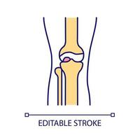 Leg bones and joints RGB color icon. Body part. Human anatomy. Joints and bones disorder. Arthritis. Knee trauma and injury. Isolated vector illustration. Simple filled line drawing. Editable stroke