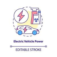 icono del concepto de potencia del vehículo eléctrico. Ilustración de línea delgada de idea abstracta de uso de energía nuclear. combustible de motor alternativo. auto eficiente en energía. dibujo de color de contorno aislado vectorial. trazo editable vector