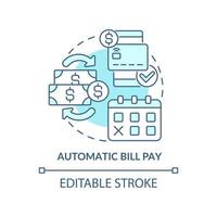 Automatic bill pay blue concept icon. Automated banking systems abstract idea thin line illustration. Isolated outline drawing. Editable stroke. Roboto-Medium, Myriad Pro-Bold fonts used vector