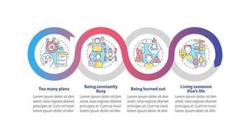 Out of balance life loop infographic template. Unhealthy lifestyle. Data visualization with 4 steps. Process timeline info chart. Workflow layout with line icons. Myriad Pro-Bold, Regular fonts used vector