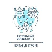Extensive air connectivity turquoise concept icon. International connection abstract idea thin line illustration. Isolated outline drawing. Editable stroke. Roboto-Medium, Myriad Pro-Bold fonts used vector