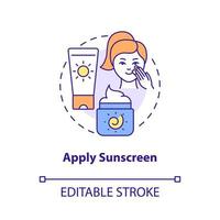 Apply sunscreen concept icon. Protect skin from ultraviolet. Skincare routine abstract idea thin line illustration. Isolated outline drawing. Editable stroke. Roboto-Medium, Myriad Pro-Bold fonts used vector