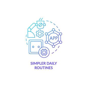 Simpler daily routines blue gradient concept icon. Fast everyday tasks accomplishment with smart technology abstract idea thin line illustration. Isolated outline drawing. Myriad Pro-Bold font used vector