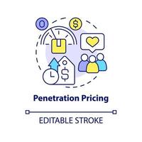 Penetration pricing concept icon. Marketing strategy abstract idea thin line illustration. Predatory pricing. Isolated outline drawing. Editable stroke. Roboto-Medium, Myriad Pro-Bold fonts used vector