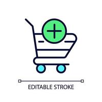 Shopping cart pixel perfect RGB color icon. Selected items in basket. Website interface. Online shopping. Isolated vector illustration. Simple filled line drawing. Editable stroke. Arial font used