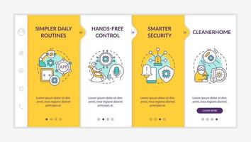 Smart technology advantages for older adults yellow onboarding template. Responsive mobile website with linear concept icons. Web page walkthrough 4 step screens. Lato-Bold, Regular fonts used vector