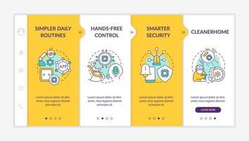 Smart technology advantages for older adults yellow onboarding template. Responsive mobile website with linear concept icons. Web page walkthrough 4 step screens. Lato-Bold, Regular fonts used vector