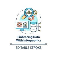 Embracing data with infographics concept icon. Stats perform. Marketing trend abstract idea thin line illustration. Isolated outline drawing. Editable stroke. Arial, Myriad Pro-Bold fonts used vector