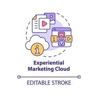 icono de concepto de nube de marketing experiencial. Ilustración de línea delgada de idea abstracta de promoción de negocios de comercio electrónico. dibujo de contorno aislado. trazo editable. arial, innumerables fuentes pro-bold utilizadas vector