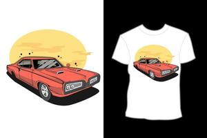 diseño de camiseta de ilustración de coche clásico sedán rojo vector