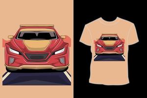 diseño de camiseta de ilustración roja y amarilla de coche sedán moderno vector