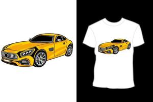 diseño de camiseta de ilustración de coche deportivo amarillo vector