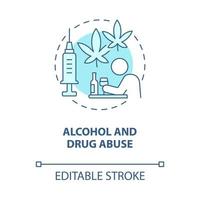 Alcohol and drug abuse blue concept icon. Hate speech effect abstract idea thin line illustration. Substance addiction. Alcohol drinks misuse. Vector isolated outline color drawing. Editable stroke