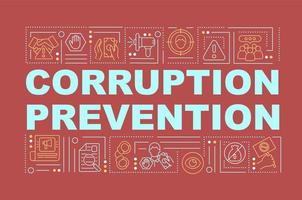 Preventing corruption word concepts banner. Bribery control measures. Infographics with linear icons on red background. Isolated creative typography. Vector outline color illustration with text