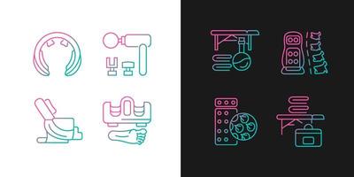 Vibrating massagers gradient icons set for dark and light mode. Massage chair. Thin line contour symbols bundle. Isolated vector outline illustrations collection on black and white