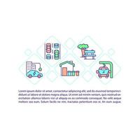 Clean modern city concept line icons with text. PPT page vector template with copy space. Brochure, magazine, newsletter design element. Environmental protection linear illustrations on white