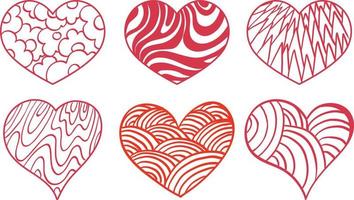 Set of different hearts in doodle style vector