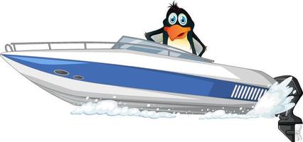 Penguin on a speed boat in cartoon style vector