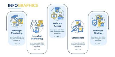 Employee monitoring software vector infographic template. Tracking presentation outline design elements. Data visualization with 5 steps. Process timeline info chart. Workflow layout with line icons