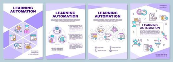 Learning automation brochure template. Education. Booklet print design with linear icons. Vector layouts for presentation, annual reports, ads. Arial Black, Myriad Pro Regular fonts used