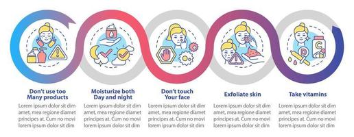 Plantilla infográfica de bucle de consejos para el cuidado de la piel. procedimiento saludable. visualización de datos con 5 pasos. gráfico de información de la línea de tiempo del proceso. diseño de flujo de trabajo con iconos de línea. innumerables fuentes pro-negrita y regulares utilizadas vector