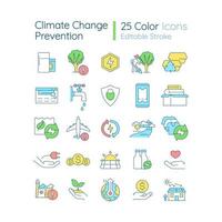 conjunto de iconos de color rgb de prevención del cambio climático. detener la contaminación del aire. ilustraciones vectoriales aisladas. colección de dibujos de líneas llenas simples. trazo editable. fuente Quicksand-light utilizada vector