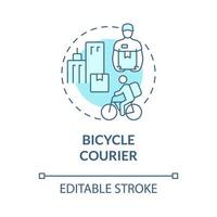 Bicycle courier turquoise concept icon. Eco friendly. Delivery business abstract idea thin line illustration. Isolated outline drawing. Editable stroke. Roboto-Medium, Myriad Pro-Bold fonts used vector