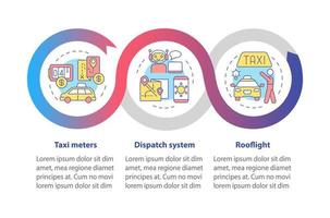 Equipment for taxi business loop infographic template. Car ride. Data visualization with 3 steps. Process timeline info chart. Workflow layout with line icons. Myriad Pro-Bold, Regular fonts used vector