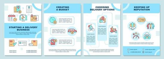 Starting delivery company brochure template. Shipment service. Booklet print design with linear icons. Vector layouts for presentation, annual reports, ads. Arial-Black, Myriad Pro-Regular fonts used