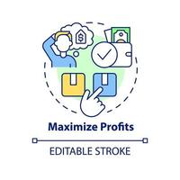 Maximize profits concept icon. Dynamic pricing importance abstract idea thin line illustration. Profitability. Isolated outline drawing. Editable stroke. Roboto-Medium, Myriad Pro-Bold fonts used vector