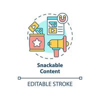 Snackable content concept icon. SMM strategy. Internet marketing trend abstract idea thin line illustration. Isolated outline drawing. Editable stroke. Arial, Myriad Pro-Bold fonts used vector