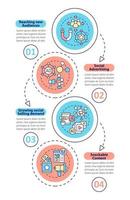 Trends of SMM marketing vertical infographic template. Network build. Data visualization with 4 steps. Process timeline info chart. Workflow layout with line icons. Myriad Pro-Bold, Regular fonts used vector