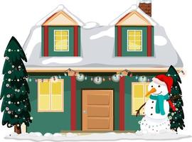 Snow covered house with Christmas light string vector