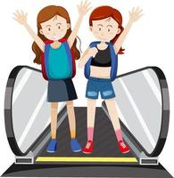 Front view of two travellers on moving walkway vector