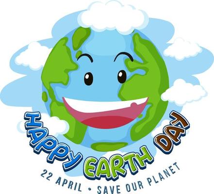 Save planet concept with happy earth day logo and smiley earth