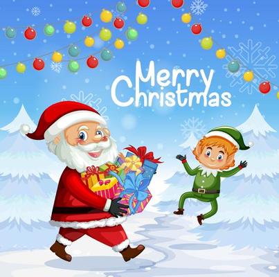 Merry Christmas poster design with Santa Claus and elf