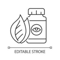 Vision supplements linear icon. Macular degeneration and cataracts prevention. Thin line customizable illustration. Contour symbol. Vector isolated outline drawing. Editable stroke