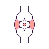 Acute joint pain RGB color icon. Physical problem sign. Inflammation in cartilage. Examining knee issue. Arthritis symptom. Isolated vector illustration. Simple filled line drawing