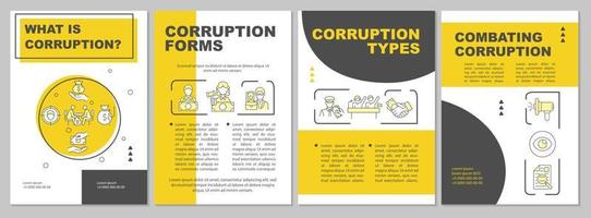 Essence of corruption brochure template. Forms of corruption. Flyer, booklet, leaflet print, cover design with linear icons. Vector layouts for presentation, annual reports, advertisement pages