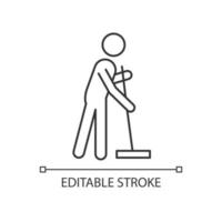 Cleaning with mop linear icon. Person with mop cleaning house. Maintain cleanliness in flat. Thin line customizable illustration. Contour symbol. Vector isolated outline drawing. Editable stroke