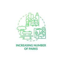 Increasing number of parks concept icon. City solution abstract idea thin line illustration. Improve air quality. Ecosystem service. Increase urban green spaces. Vector isolated outline color drawing