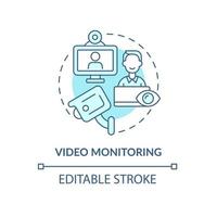 Video monitoring blue concept icon. Camera recording for workplace security. Employee monitoring abstract idea thin line illustration. Vector isolated outline color drawing. Editable stroke