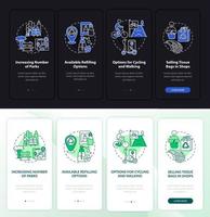 Green solutions onboarding mobile app page screen. Recyclable products walkthrough 4 steps graphic instructions with concepts. UI, UX, GUI vector template with linear night and day mode illustrations