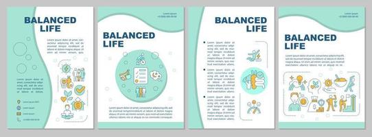 Balanced life mint brochure template. Selfcare lifestyle. Booklet print design with linear icons. Vector layouts for presentation, annual reports, ads. Arial, Myriad Pro-Regular fonts used