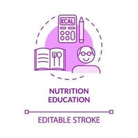 Nutrition education purple concept icon. Learn to choose healthy food abstract idea thin line illustration. Isolated outline drawing. Editable stroke. Roboto-Medium, Myriad Pro-Bold fonts used vector