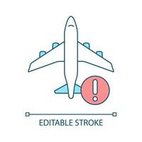 Reduce plane trips RGB color icon. Give up flying. Preventing air pollution. Stop global warming. Isolated vector illustration. Simple filled line drawing. Editable stroke. Arial font used