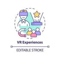 VR experiences concept icon. Customers engaging technology. Digital marketing trend abstract idea thin line illustration. Isolated outline drawing. Editable stroke. Arial, Myriad Pro-Bold fonts used vector
